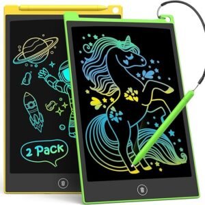 LCD Schreibtafel 2 Pack, 8.5 Zoll Tablet für Kinder und Erwachsene, Löschbarer, Wiederverwendbarer Schreib-Zeichenblock, mit Abschließbar Löschen-Taste (Gelb+Grün)